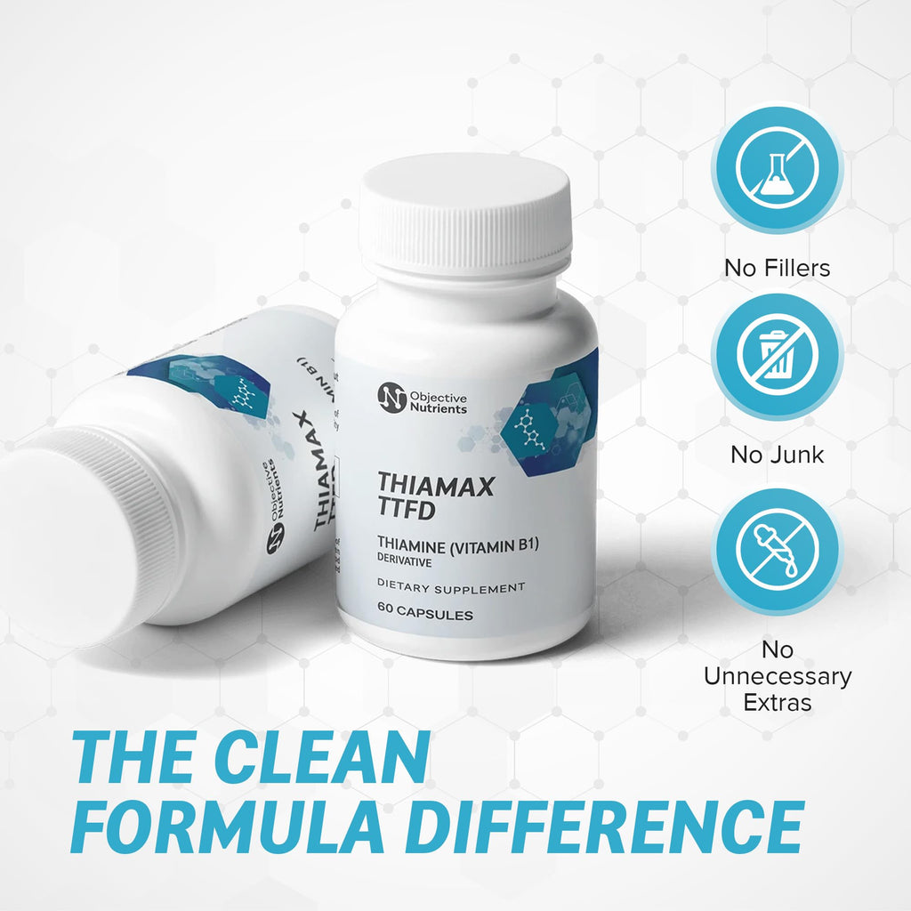 Objective Nutrients Thiamax TTFD Thiamine B1 Supplement | Vitamin B1 Supplement for Energy Focus | Highly Absorbable Vitamin B1 100mg with Magnesium – 60 Capsules