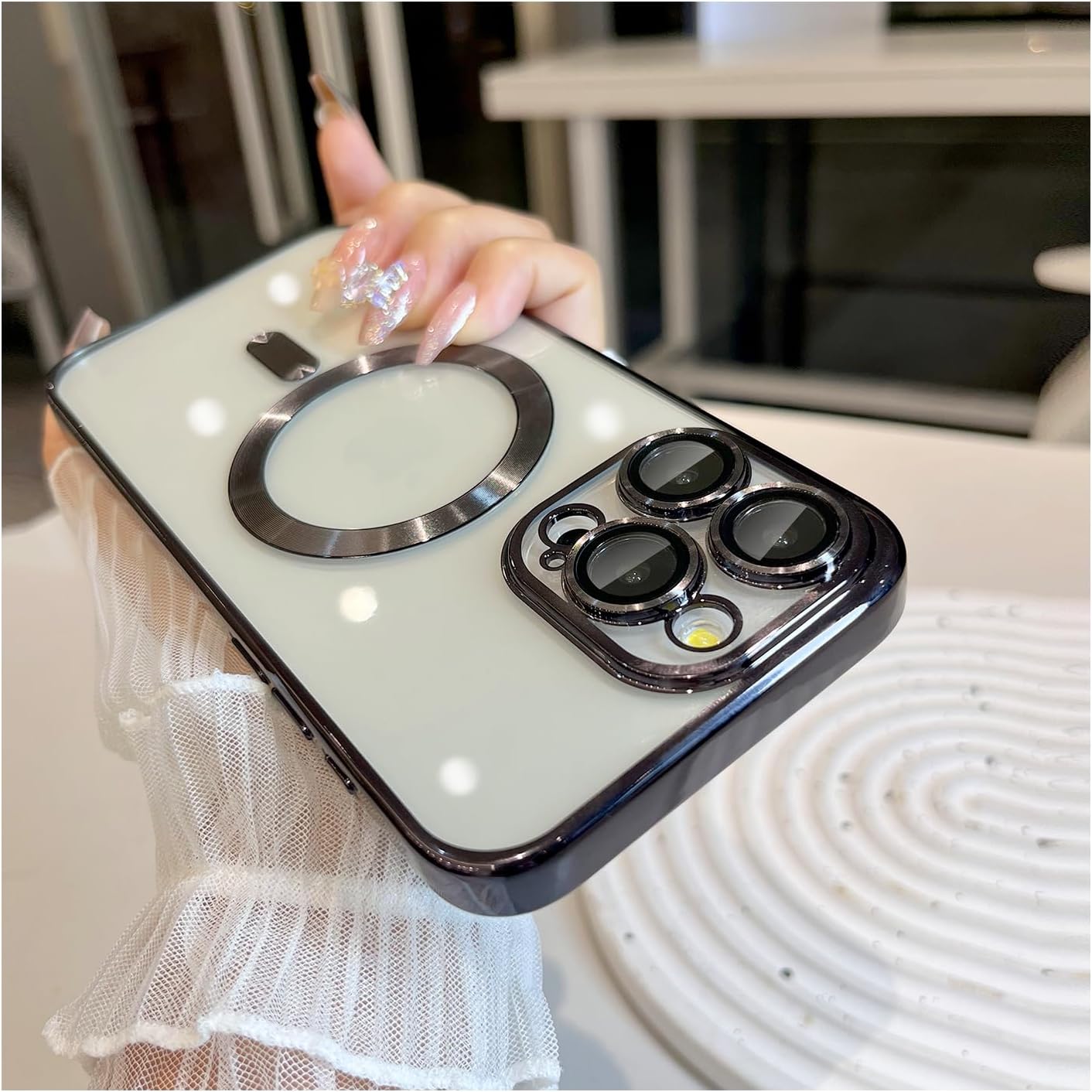 Buy now Magnetic Case for iPhone 15 Pro Max Case with Full Camera Lens Protector [Strong N56 Magnets] [Compatible with Magsafe] Clear Stylish Case for iPhone 15 ProMax Phone Case, Gold Titanium iPhone 15 Pro Max Black-Titanium at indiglob india