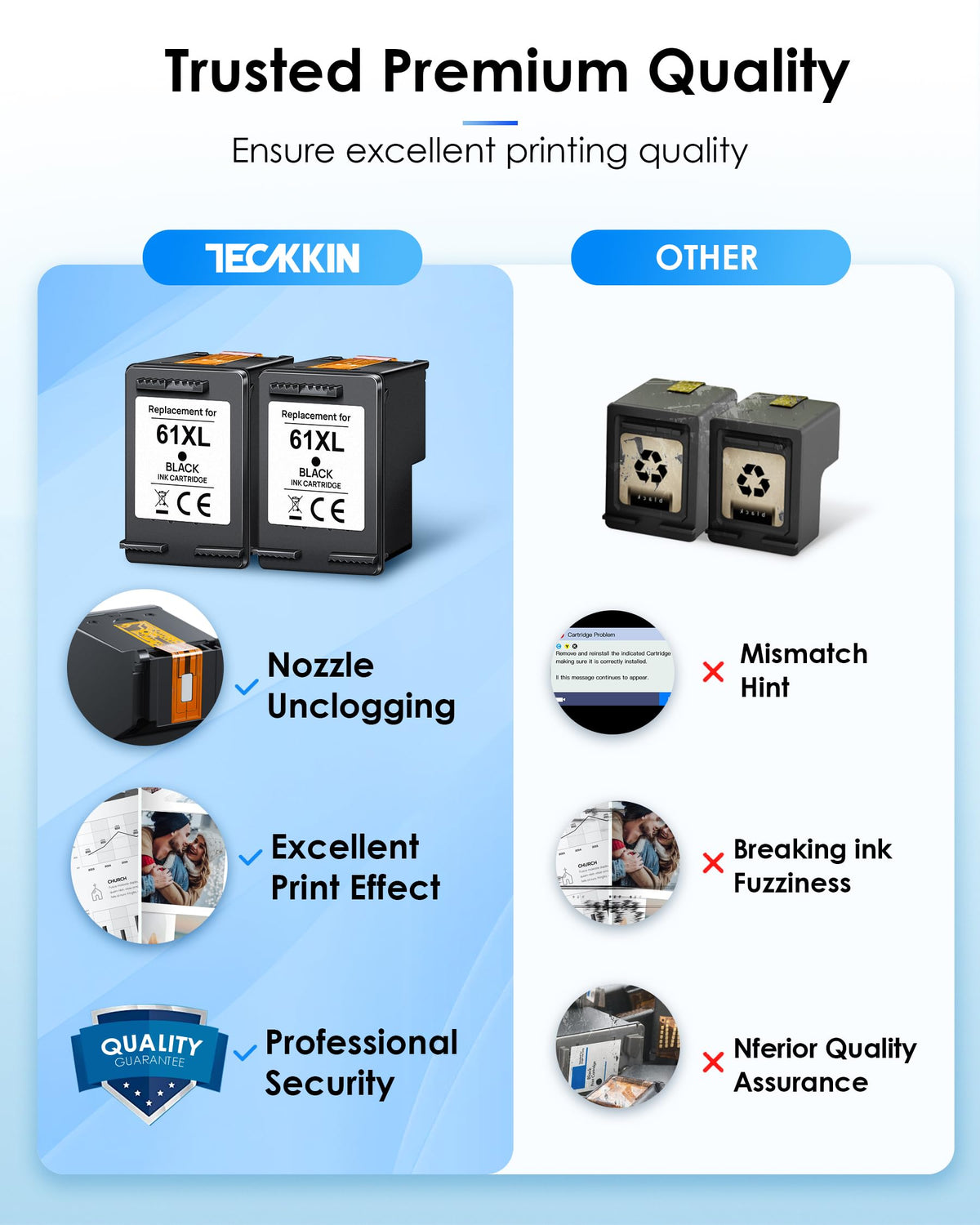 61XL Black Ink Cartridge Replacement for HP Ink 61 HP 61 Black Ink Cartridge HP 61 Fit for Envy 4500 5530 4501 4502 DeskJet 1000 1010 1050 1510 2050 2510 2540 OfficeJet 2620 4630 Printer (2 Black)