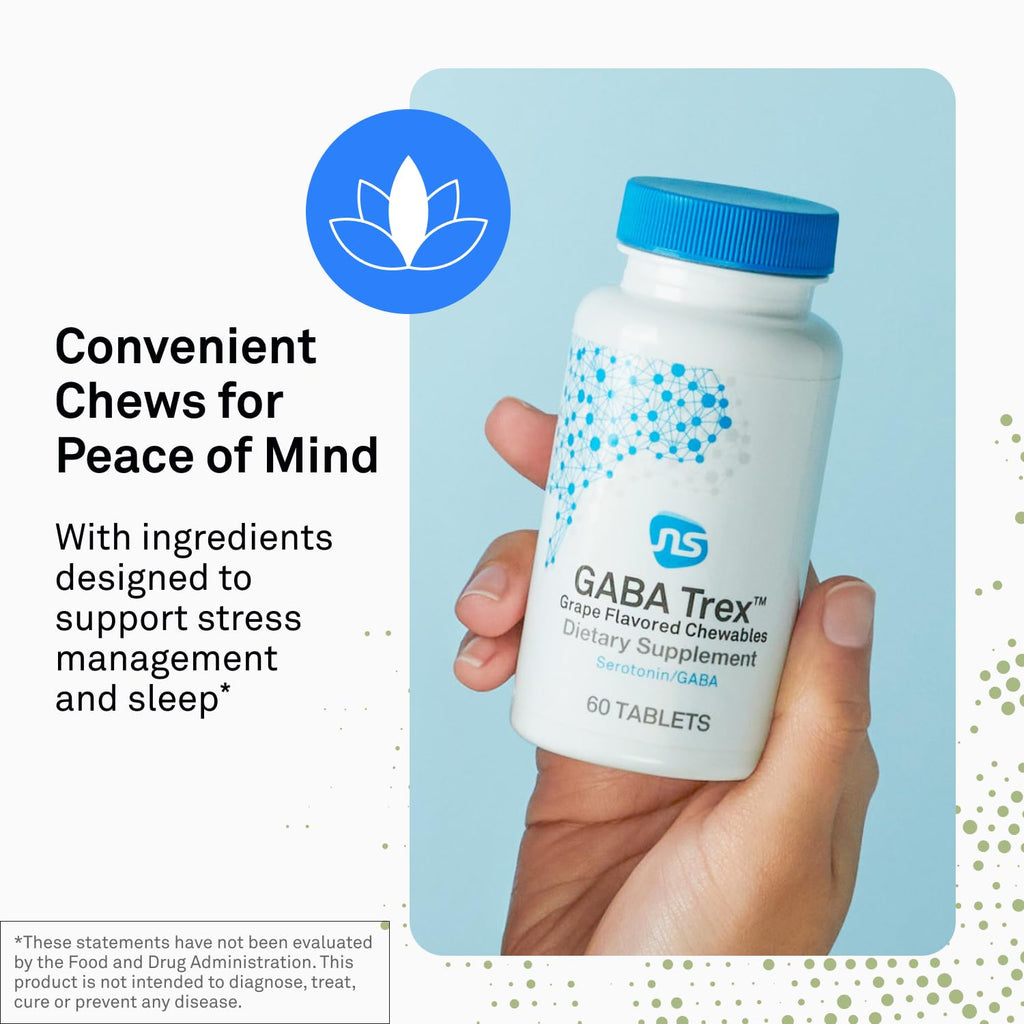 NeuroScience GABA Trex, Chewable Calm Aid Tablets, Grape Flavored, 60 Count | Promotes Rest, Relaxation & Stress Support, Sleep Aid, Mood & Serotonin Regulation, Men & Women, GABA & L-Theanine, Vegan
