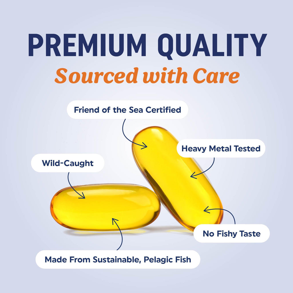 Triple Strength Omega 3 Fish Oil 1200 mg, EPA & DHA, Premium Wild Caught | Sustainably-Sourced Omega-3 Fatty Acids, Burpless Fish Oil Supplements, Clean Label Certified, 3rd-Party Tested, 30 Softgels