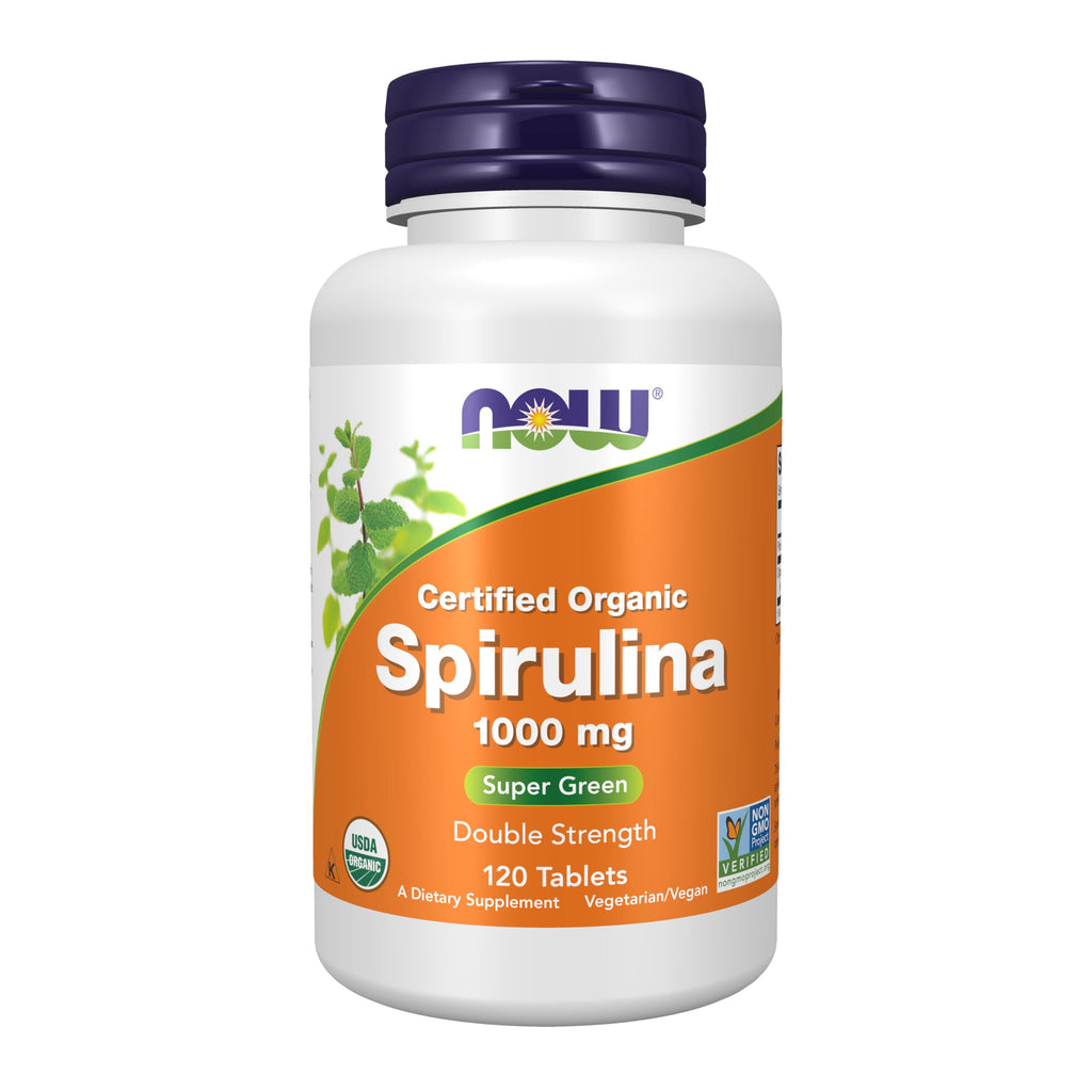 NOW Foods Organic Spirulina 1000mg Tablets - 300 Count - Non-GMO, Super Green Whole Food Supplement - Double Strength