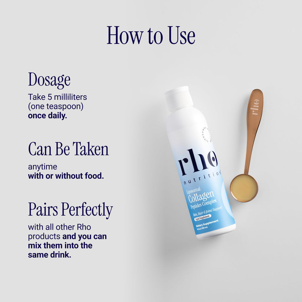 Rho Nutrition Liposomal Collagen Peptides Liquid Supplement | High Absorption Formula, Collagen Peptides, Skin Elasticity, Joint Health & Healthy Aging, 30 Servings