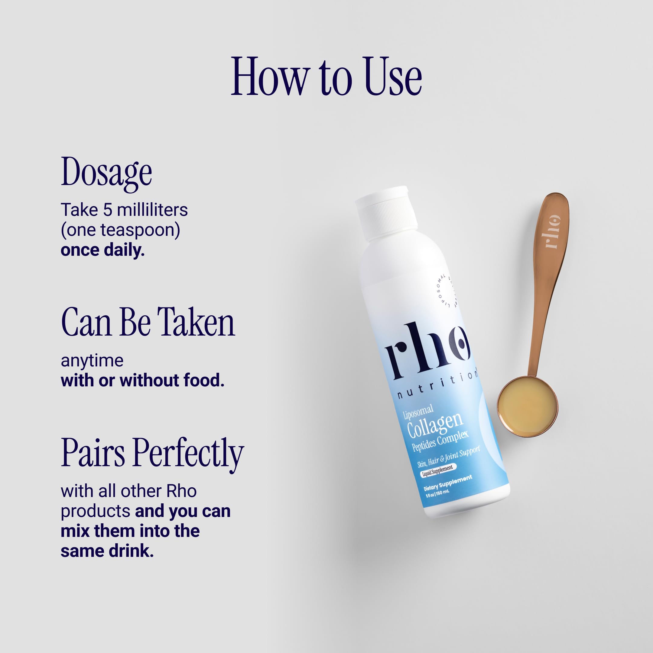 Rho Nutrition Liposomal Collagen Peptides Liquid Supplement | High Absorption Formula, Collagen Peptides, Skin Elasticity, Joint Health & Healthy Aging, 30 Servings