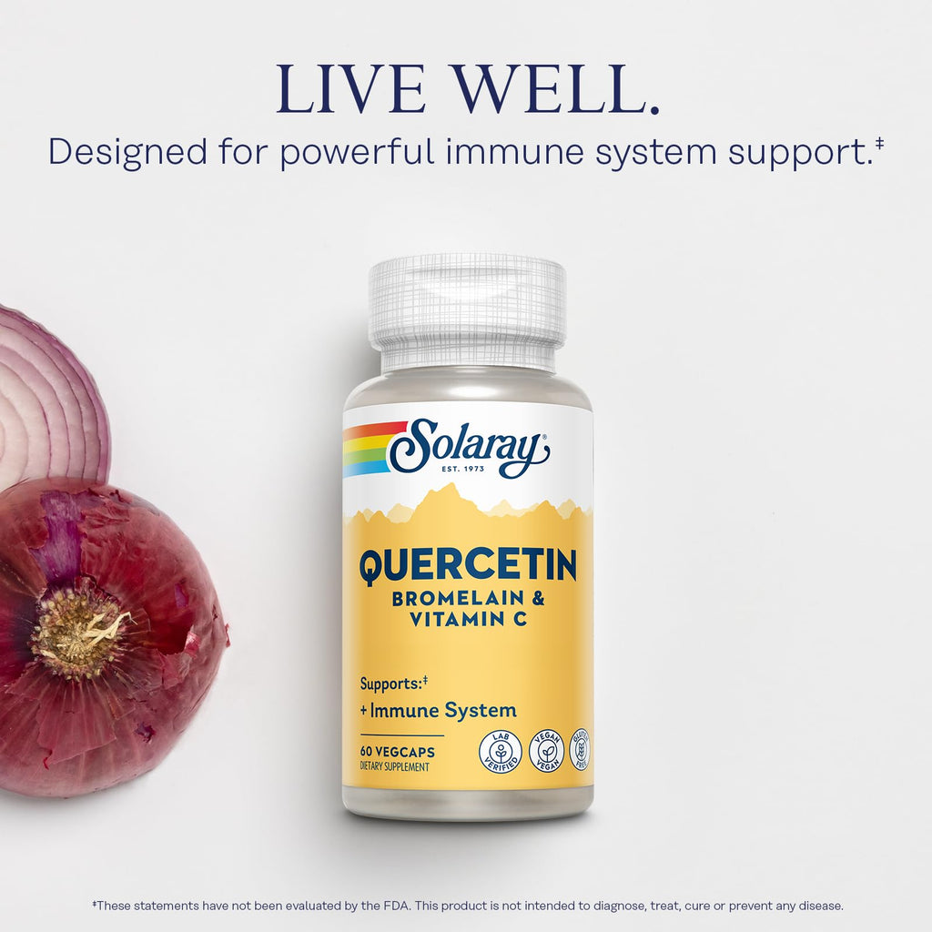 SOLARAY Quercetin Bromelain & Vitamin C (60 CT, 20 Serv) | Immune, Sinus & Antioxidant Support, Quercetin 500 mg, Vitamin C 1, 235 mg, 30 Servings, Vegan & Lab Verified