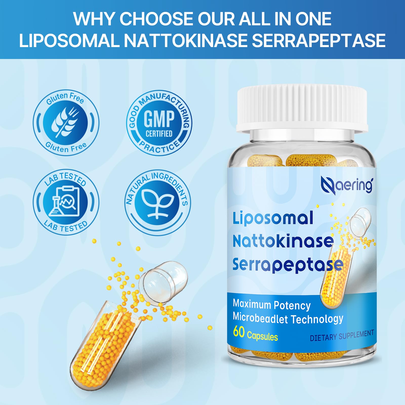 Liposomal Nattokinase 12,000 FU Serrapeptase 360,000 SPU Enzyme Supplement | Enriched with Synergistic Enzymes and Nutrient Blend & Inulin for Circulatory, Gut, Digestion 60 Capsules (2 Bottle)