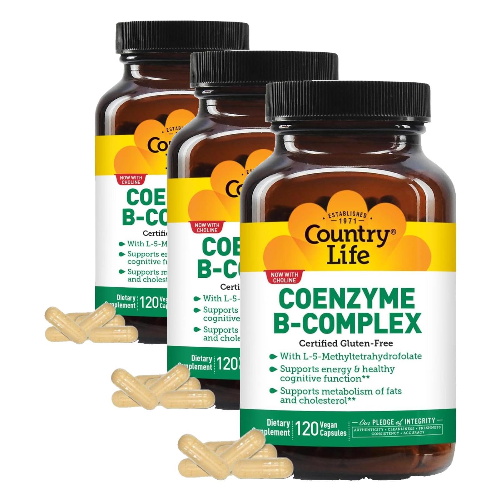 Country Life Coenzyme B-Complex with Choline, 60 Vegan Capsules | Active coenzyme B vitamins with choline to support cellular energy, cognitive function and healthy metabolism