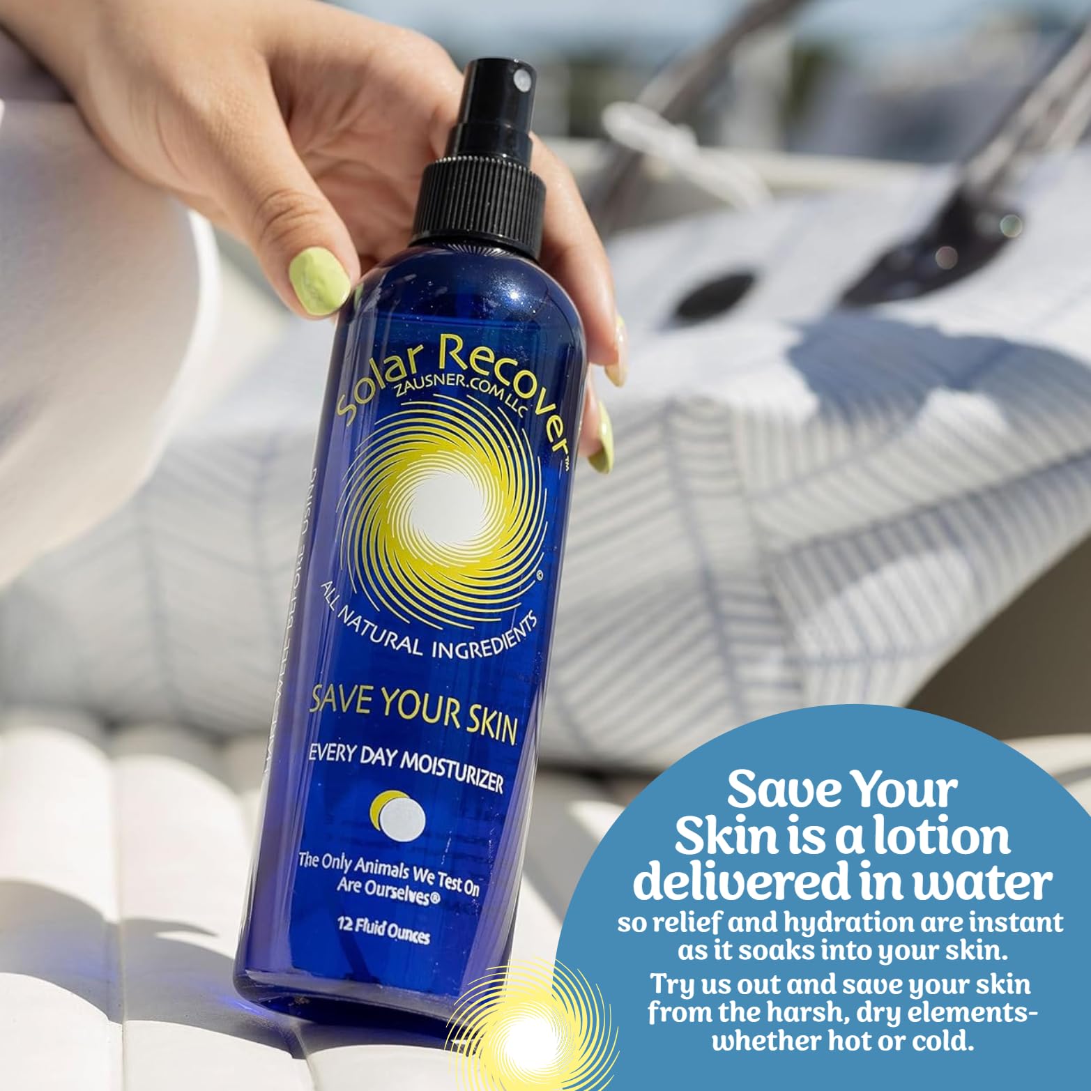 Solar Recover After Sun Moisturizing Spray (12 Ounce) - Hydrating Facial and Body Mist - 2460 Sprays of Sunburn Relief With Vitamin E and Calendula - Lotion Delivered in Water - Made in the USA