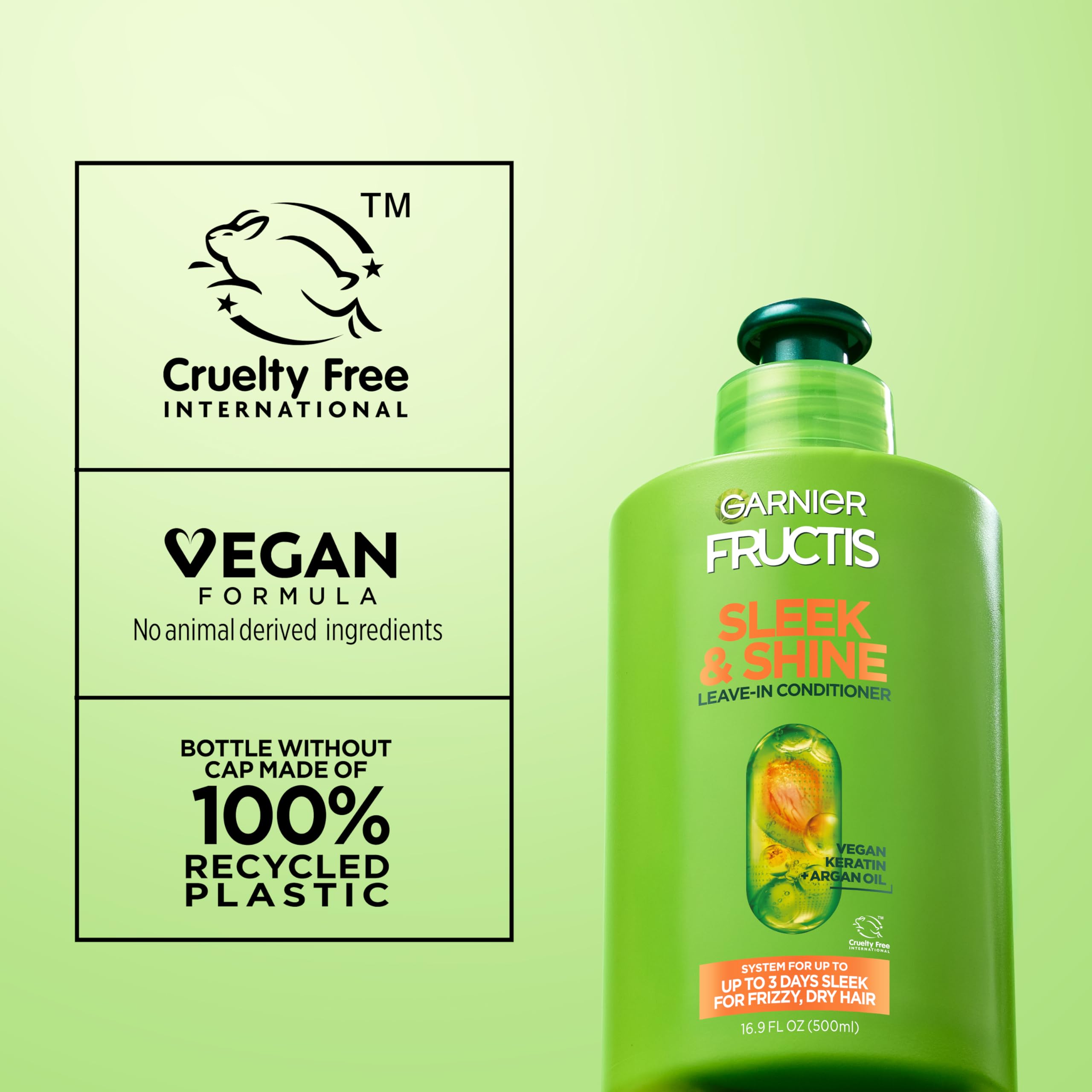 Garnier Fructis Sleek & Shine Leave-In Conditioner Cream, Anti-Frizz Hair Treatment with Plant Keratin + Argan Oil, Controls Frizz and Provides Smoothness For Frizzy, Dry Hair, 10.2 Fl Oz (Pack of 2)