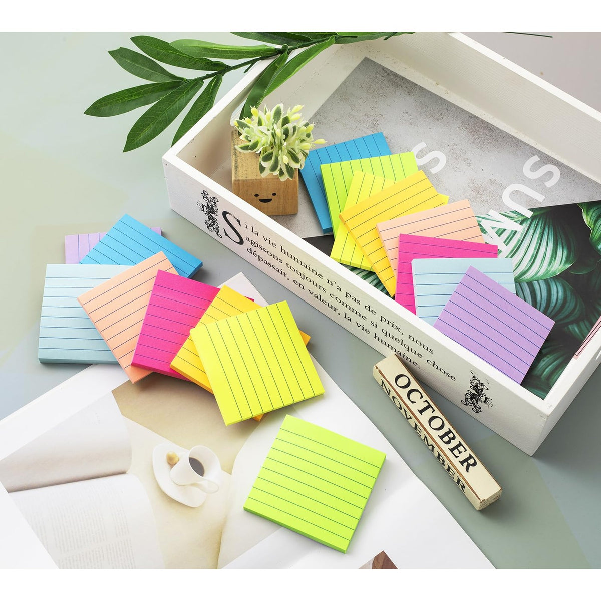 (16 Pack) Lined Sticky Notes 3x3 in Ruled Stickies,Bright Colors