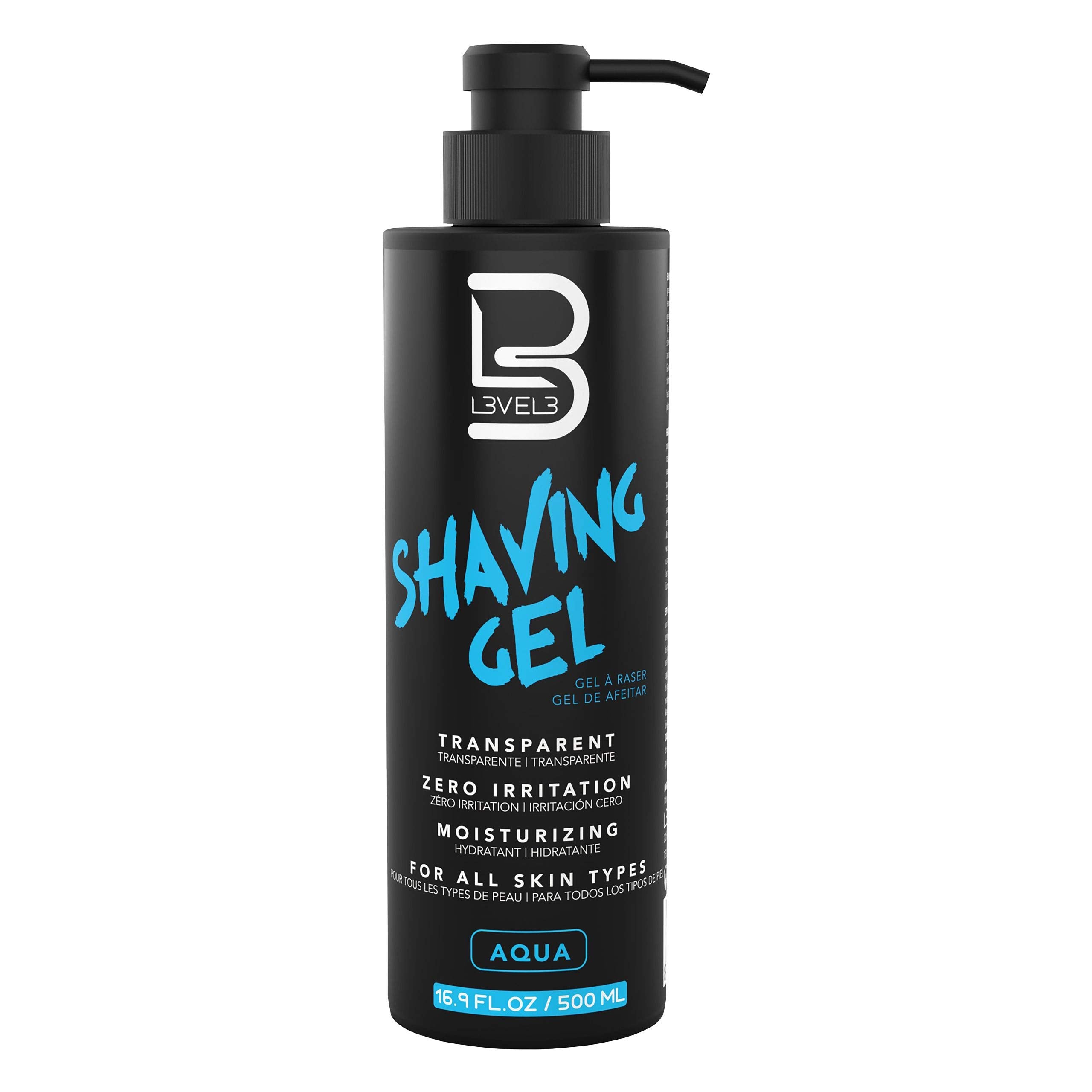 L3 Level 3 Clear Shaving Gel for Men, Non-Foaming, Aqua, 16.9 fl oz | Shave gel for straight razors, moisturizing formula, refreshing scent, no hot towel required, barber or home use