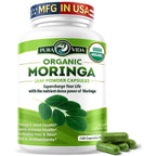 PURA VIDA MORINGA Organic Moringa Capsules, Pure Moringa Leaf Powder Single Origin for Energy, Metabolism & Immune Support, 120ct, 500mg Caps