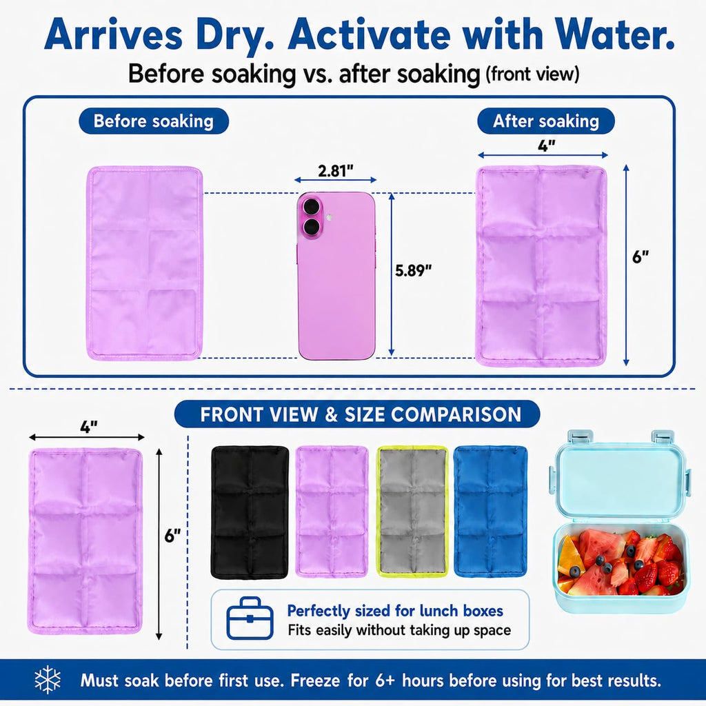 4 Pack Small Ice Packs for Lunch Boxes, Reusable, Multi-Color