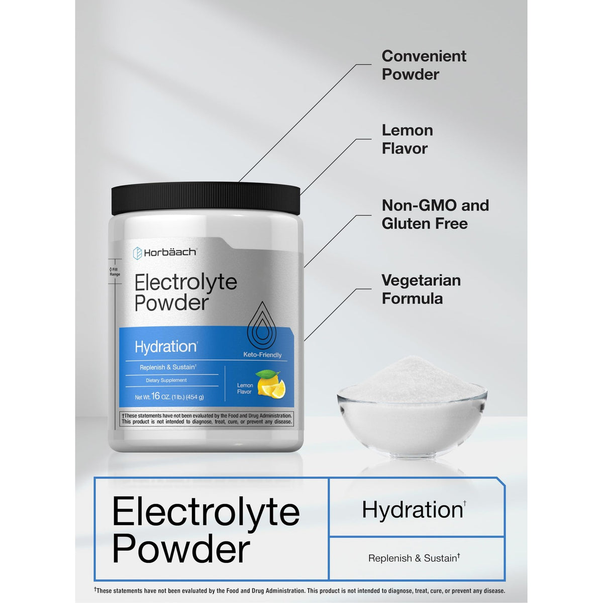 Horbäach Electrolytes Powder | 16 oz | 130 Servings | Hydration Support