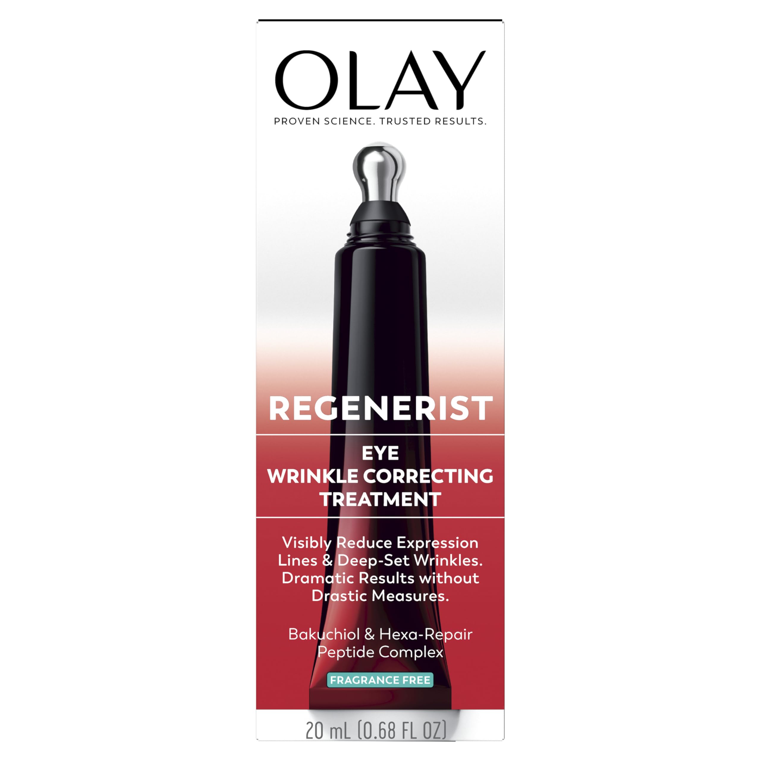 Olay Regenerist Under Eye Cream Roller, Eye Wrinkle Cream, Crows Feet & Bags Treatment, Anti-Wrinkle, Anti-Aging Serum, Fragrance-Free, Hexa-Repair Peptide & Bakuchiol, 0.7oz