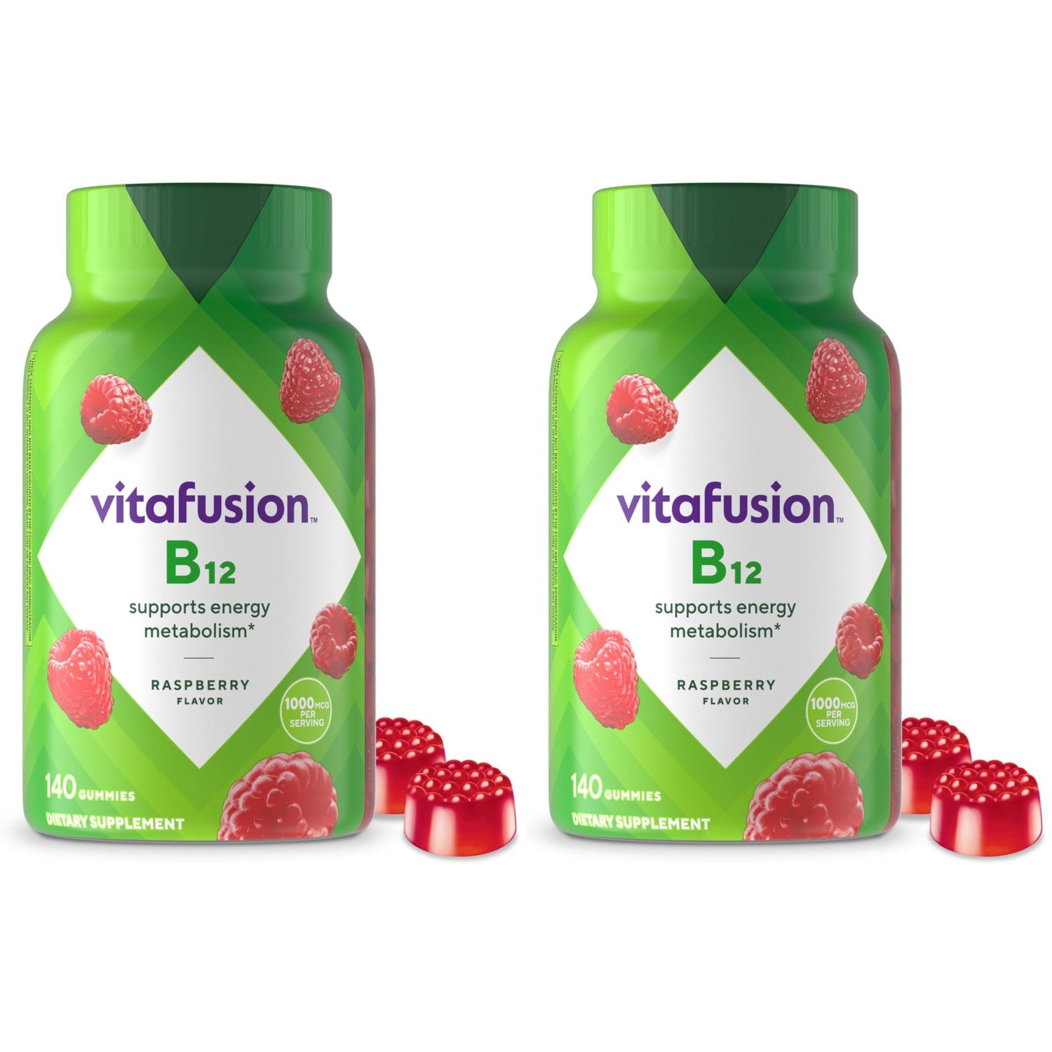 Vitafusion Vitamin B12 Gummies | 1000 mcg | 140 Adult Gummy Vitamins | for Women & Men | Raspberry Flavor | Gluten and Dairy Free Supplement (Pack of 2)