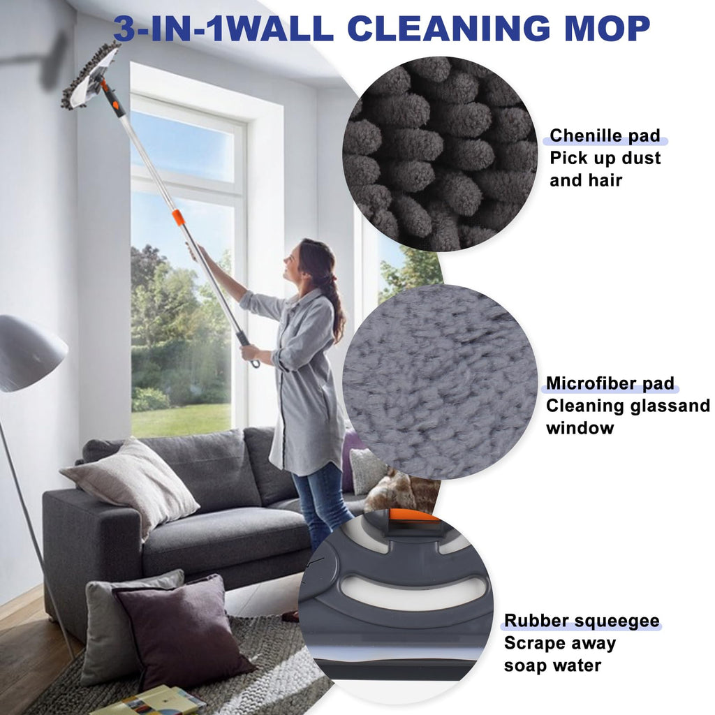 Wall Cleaner Mop, 79-Inch Handle, Baseboard Dust Mop Tool, 6 Pads