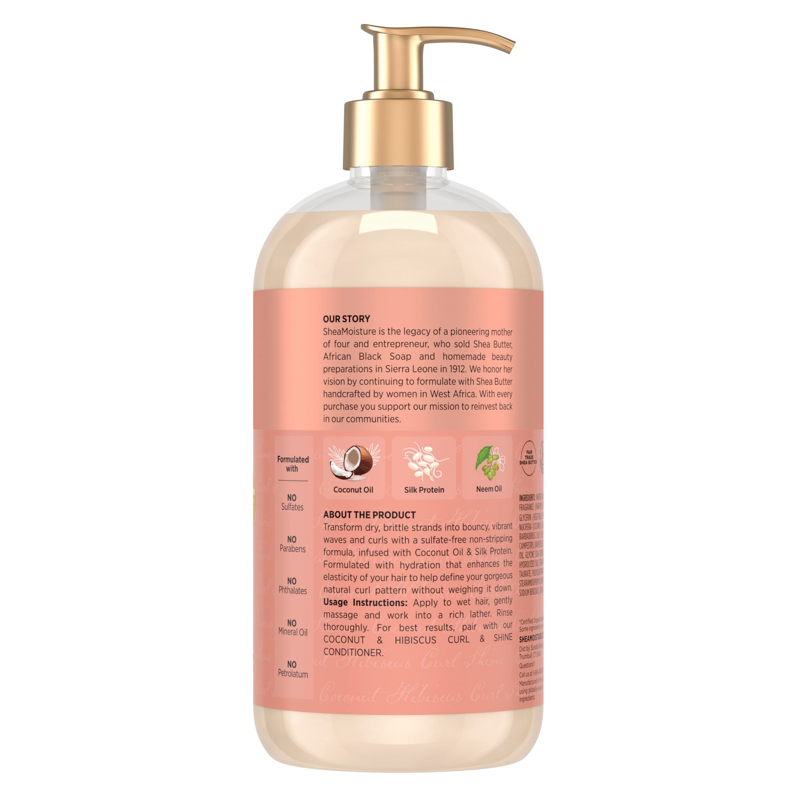 Shea Moisture Coconut & Hibiscus Shampoo for Curly Hair Hydrating 24oz | For curly hair - instantly hydrates, defines, and boosts shine with Coconut Oil, Neem Oil, and Silk Protein.