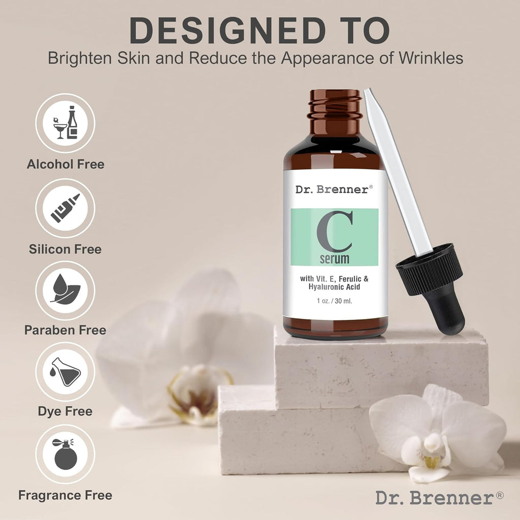 Buy now Vitamin C Serum 20% Pure L-Ascorbic Acid, Ferulic Acid, Vitamin E and Hyaluronic Acid for Face and Eyes Natural Anti Aging Anti Wrinkle 1oz. by Dr. Brenner at indiglob india