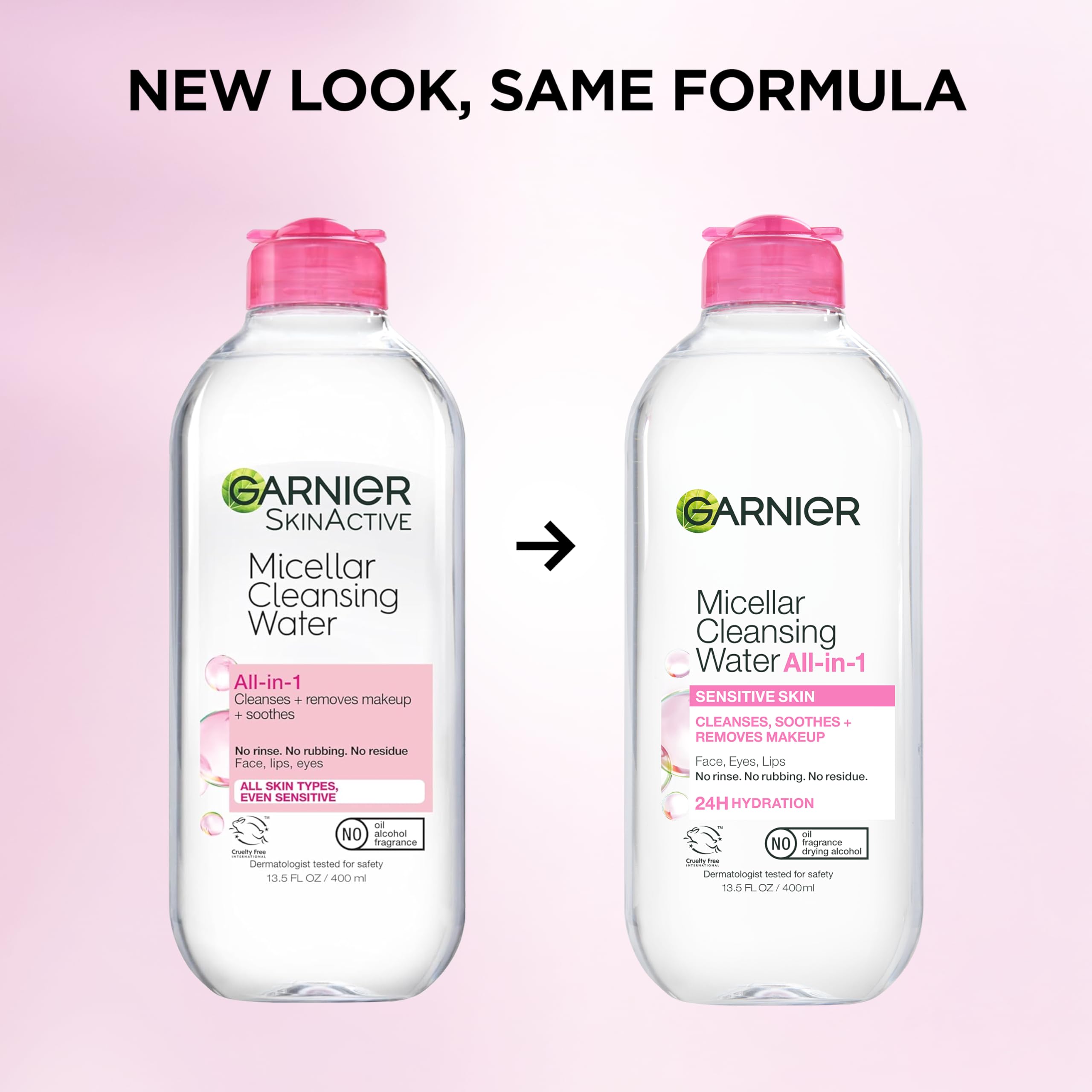 Garnier Micellar Water, Hydrating Facial Cleanser & Makeup Remover, Suitable for Sensitive Skin, Vegan, Cruelty Free, 13.5 Fl Oz (400mL), 1 Count