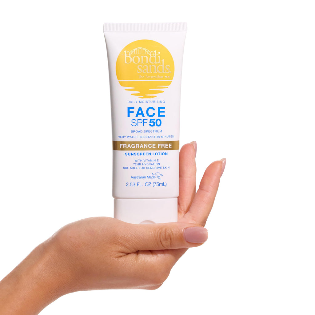 Buy now Bondi Sands Fragrance Free Daily Sunscreen Face Lotion SPF 50 | Hydrating UVA + UVB Protection, Non-Greasy, Gentle, Water Resistant | 2.53 Oz/75 mL at indiglob india