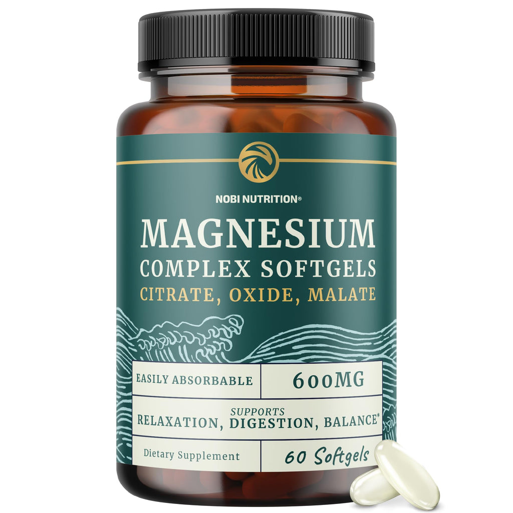 Triple Magnesium Softgels, Citrate Malate & Oxide, Highly Absorbable, 60 Ct | Magnesium Supplement for Digestion, Calm, Relaxation, Leg Cramps & Sleep Support, 600mg Complex, Easy to Swallow, 60 Softgels
