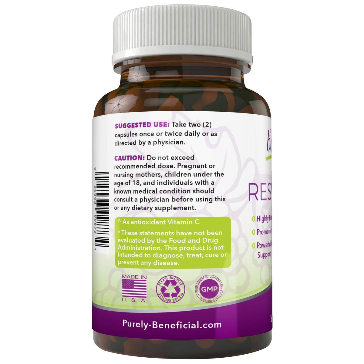 PURELY beneficial RESVERATROL1450-90day Supply, 1450mg per Serving of Potent Antioxidants & Trans-Resveratrol, Promotes Anti-Aging, Cardiovascular Support, Maximum Benefits(1bottle)