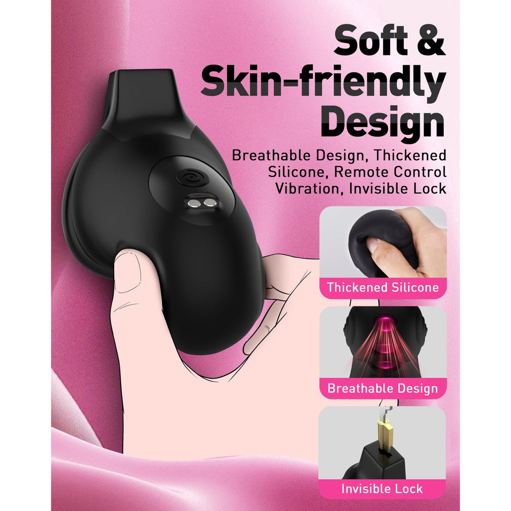 App Remote Vibrating Chastity Cage for Men with 8 Modes & 4 Size Rings