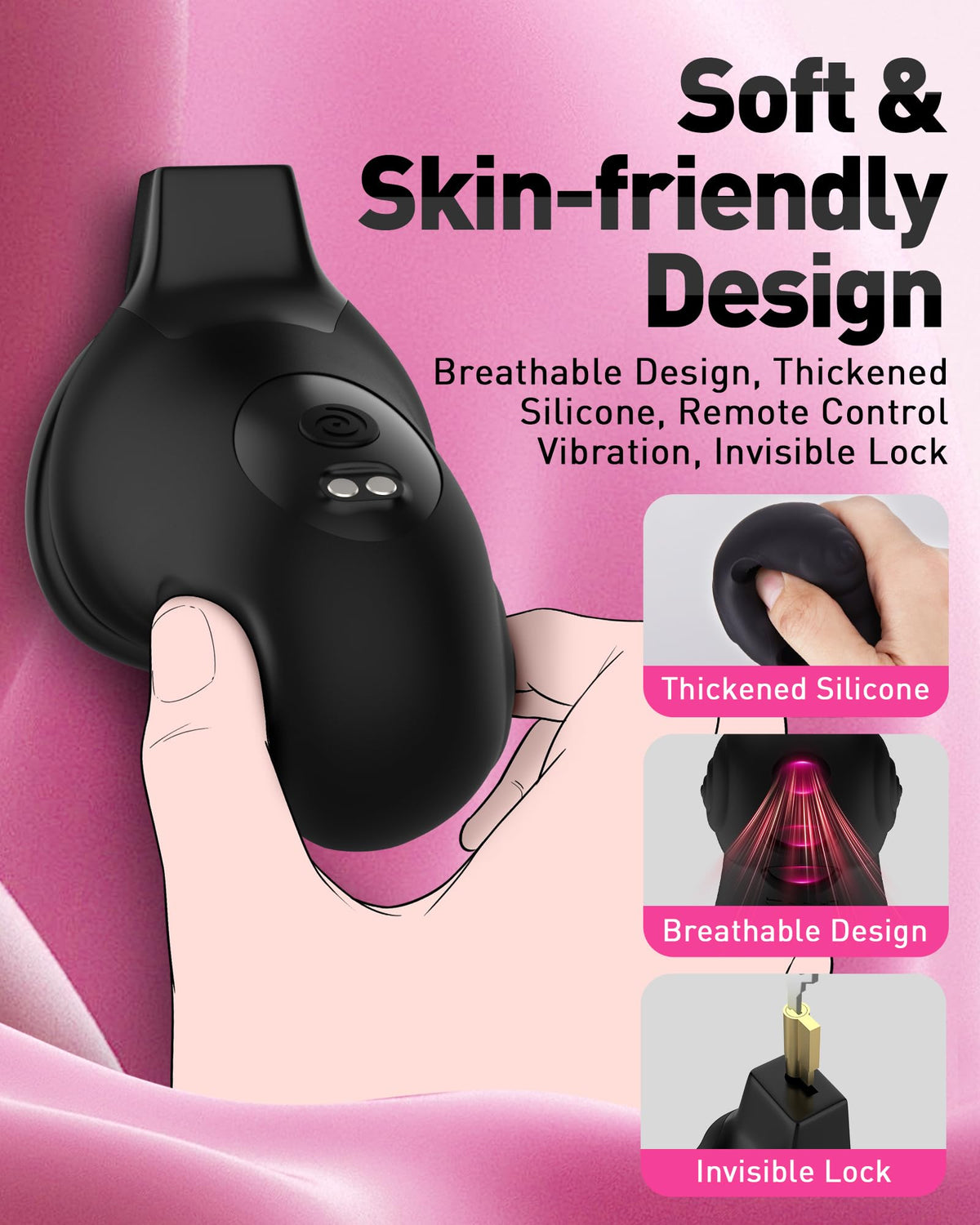 App Remote Vibrating Chastity Cage for Men with 8 Modes & 4 Size Rings