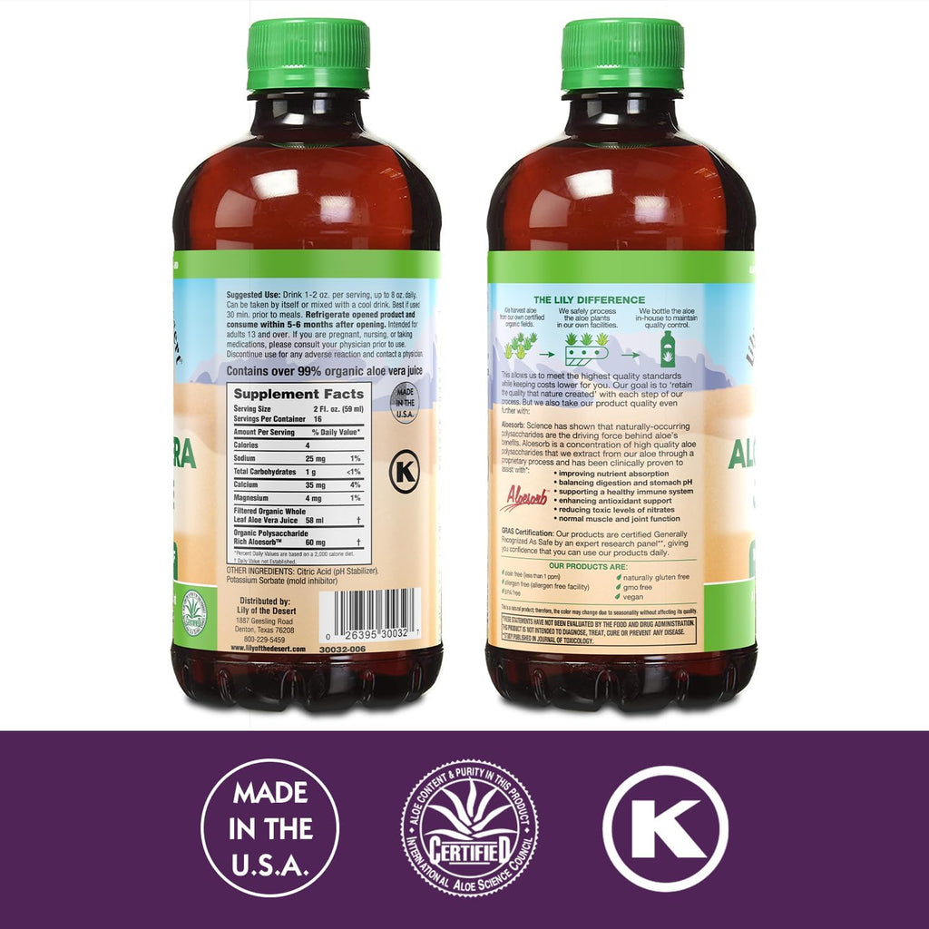 Lily of the Desert Aloe Vera Juice - Whole Leaf Filtered Aloe Vera Drink, Non-GMO Aloe Juice with Natural Digestive Enzymes for Gut Health, Stomach Relief, Wellness, Glowing Skin, 32 Fl Oz (Pack of 2)