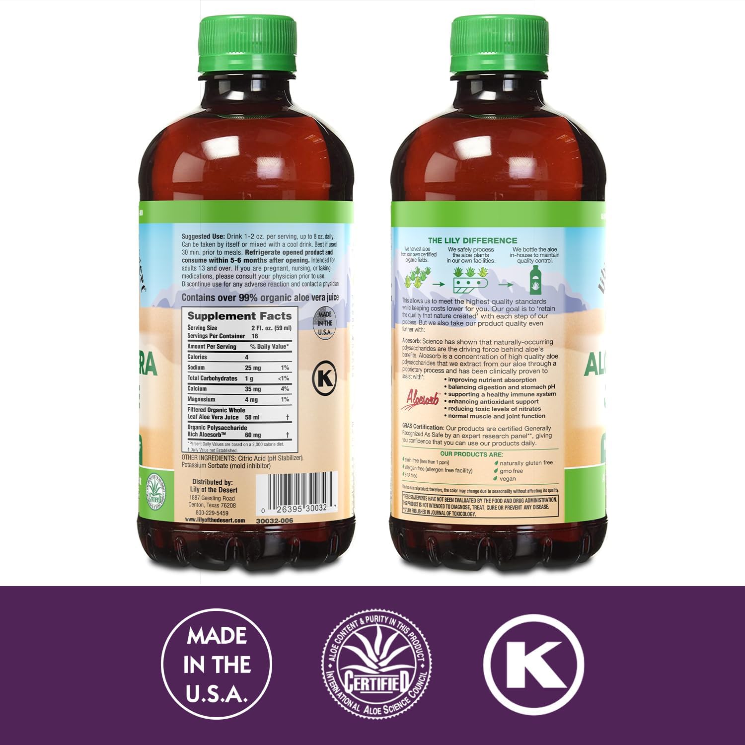 Lily of the Desert Aloe Vera Juice - Whole Leaf Filtered Aloe Vera Drink, Non-GMO Aloe Juice with Natural Digestive Enzymes for Gut Health, Stomach Relief, Wellness, Glowing Skin, 32 Fl Oz (Pack of 2)