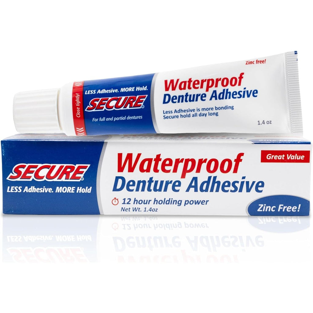 Buy now Secure Waterproof Denture Adhesive - Zinc Free - Extra Strong Hold For Upper, Lower or Partials - 1.4 oz at indiglob india