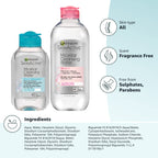 Buy now Garnier Micellar Cleansing Water, For All Skin Types, 13.5 fl oz + Micellar Cleansing Water, For Waterproof Makeup, 3.4 fl oz at indiglob india