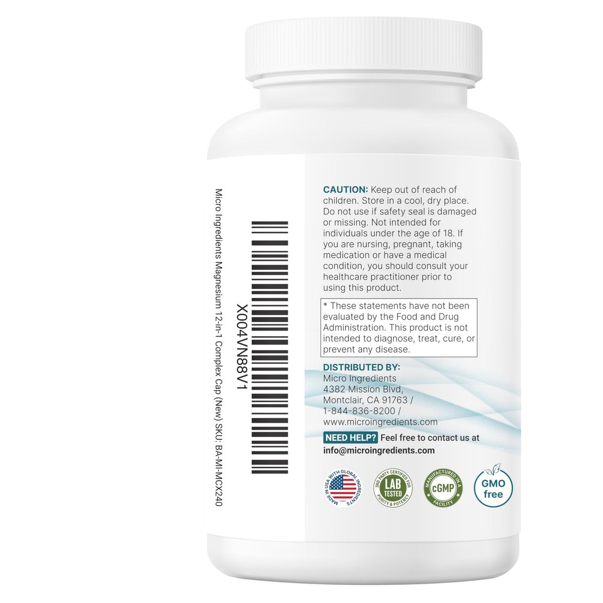 Micro Ingredients 12‑in‑1 Magnesium Complex 1000 mg, 240 Capsules – Magnesium Glycinate, Citrate, Taurate, Malate & More – High Absorption Formula for Men & Women – Chelated & Purified