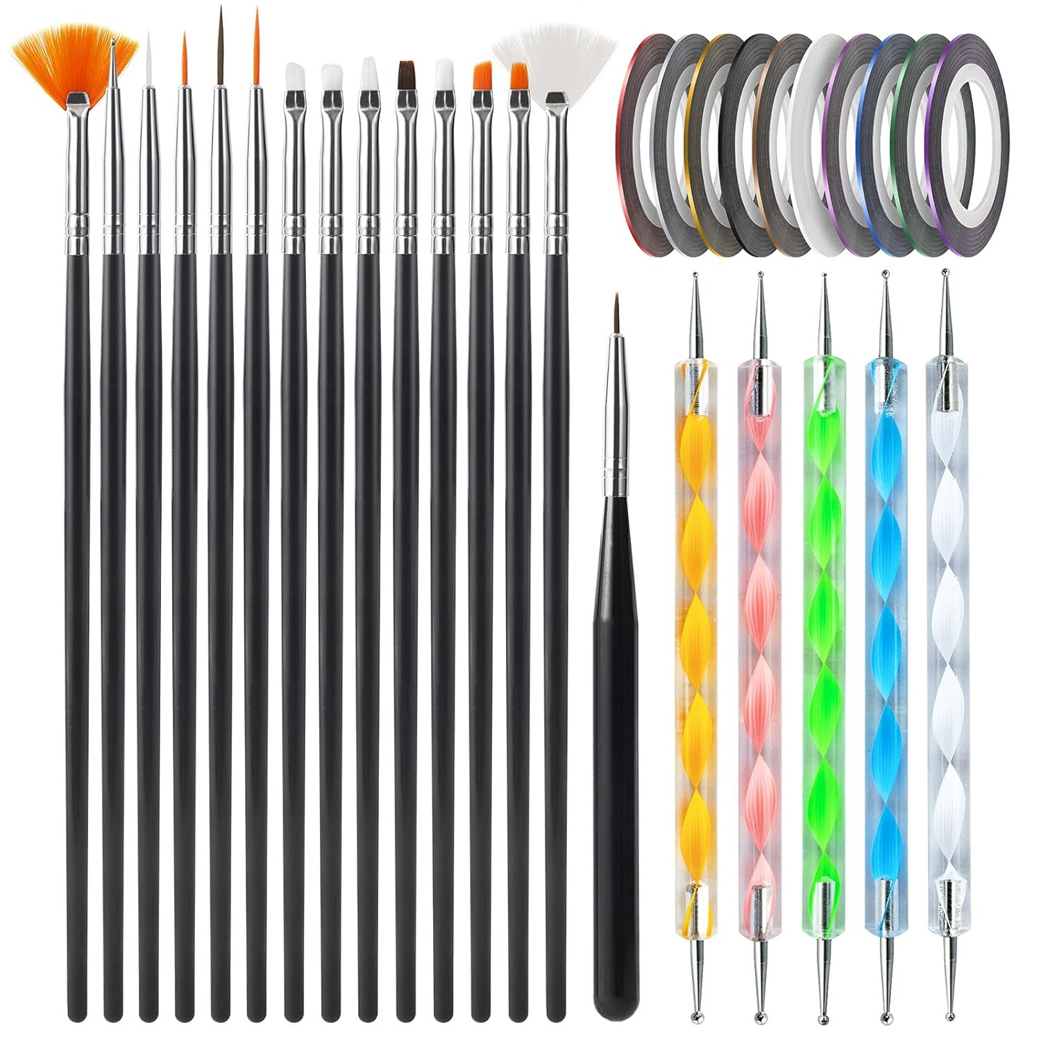 Buy now Artdone 31pcs Nail Art Brushes, Nail Art Tool Set, Dotting Tools, Dust Brush,Striping Brushes for Long Lines, Drawing Pen For Gel Polish Design supply 20pcs Black at indiglob india