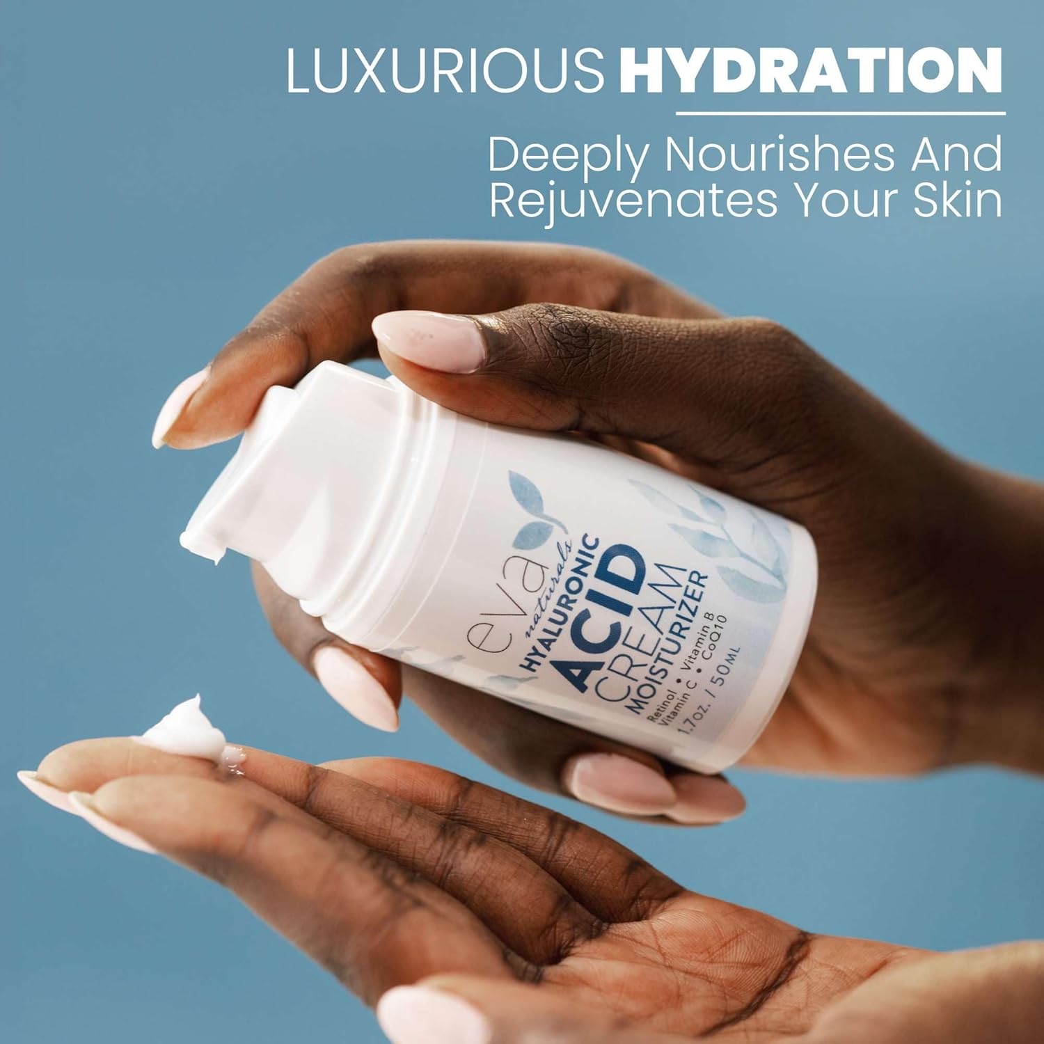 Buy now Eva Naturals Hyaluronic Acid Face Cream â€“ Deep Hydration & Firming Moisturizer with Retinol, Vitamin C & Q10 for Anti-Aging, Wrinkle Reduction & Collagen Support â€“ Day & Night Facial Cream - 1.7 Fl Oz at indiglob india