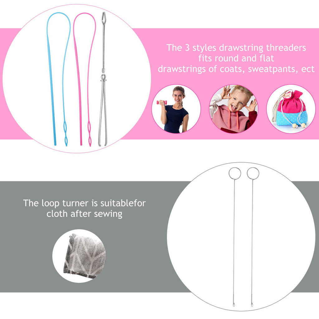 6 Pcs Sewing Loop Turner Kit with Drawstring Threader, Hook, Tweezers