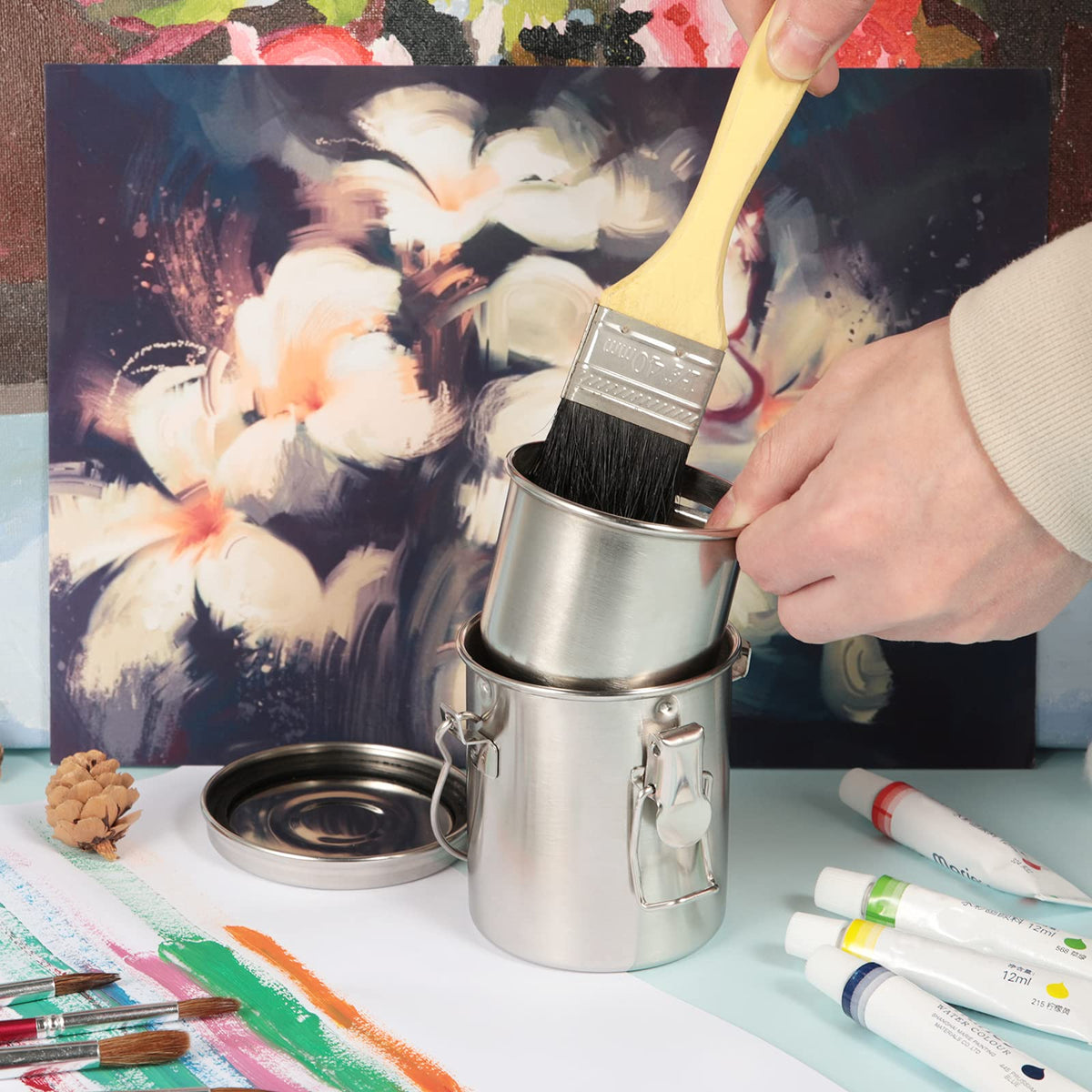 MyLifeUNIT Paint Brush Cleaner, Stainless Steel Brush Holder, 10oz/Small