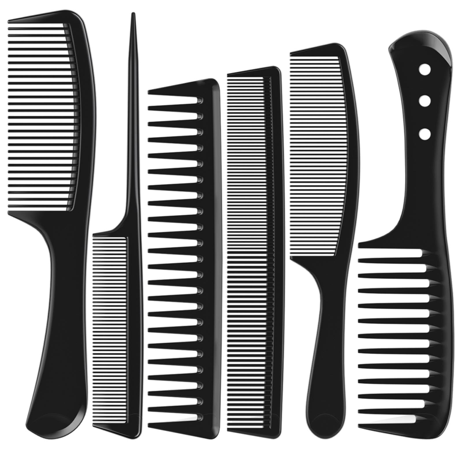 Kolavia 6 PCS Hair Comb Set Black, Durable Wide and Fine Tooth Rat Tail Hair Barber Comb for Women & Man, Professional Combs for Wet Curly Natural Hair Detangling Parting Teasing Styling & Cutting