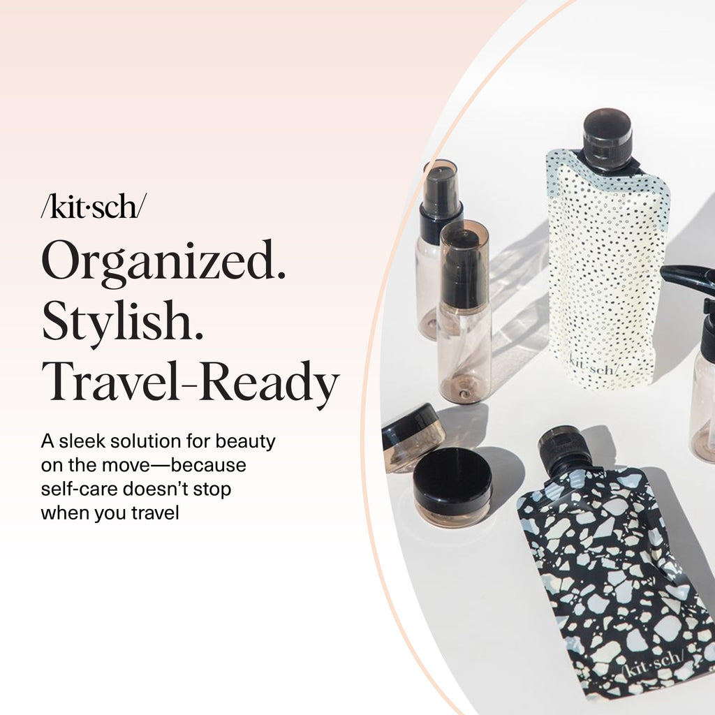Buy now Kitsch 11 PCS Travel Bottles for Toiletries â€“ Travel Essentials Kit for Shampoo, Conditioner, Lotion & More - TSA Approved Travel Bottles, Leak-Proof Refillable Travel Size Containers - Black & Ivory at indiglob india
