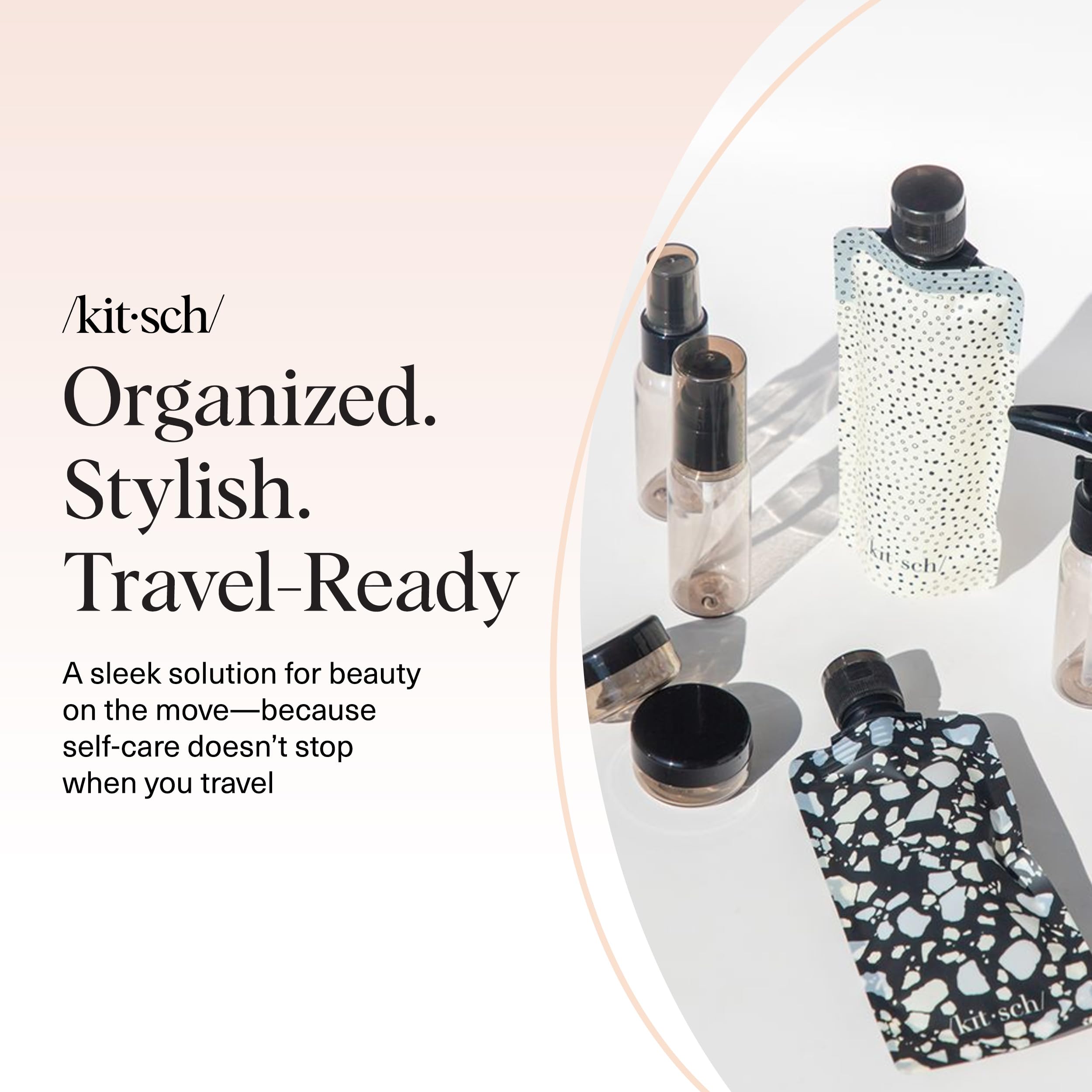 Buy now Kitsch 11 PCS Travel Bottles for Toiletries â€“ Travel Essentials Kit for Shampoo, Conditioner, Lotion & More - TSA Approved Travel Bottles, Leak-Proof Refillable Travel Size Containers - Black & Ivory at indiglob india