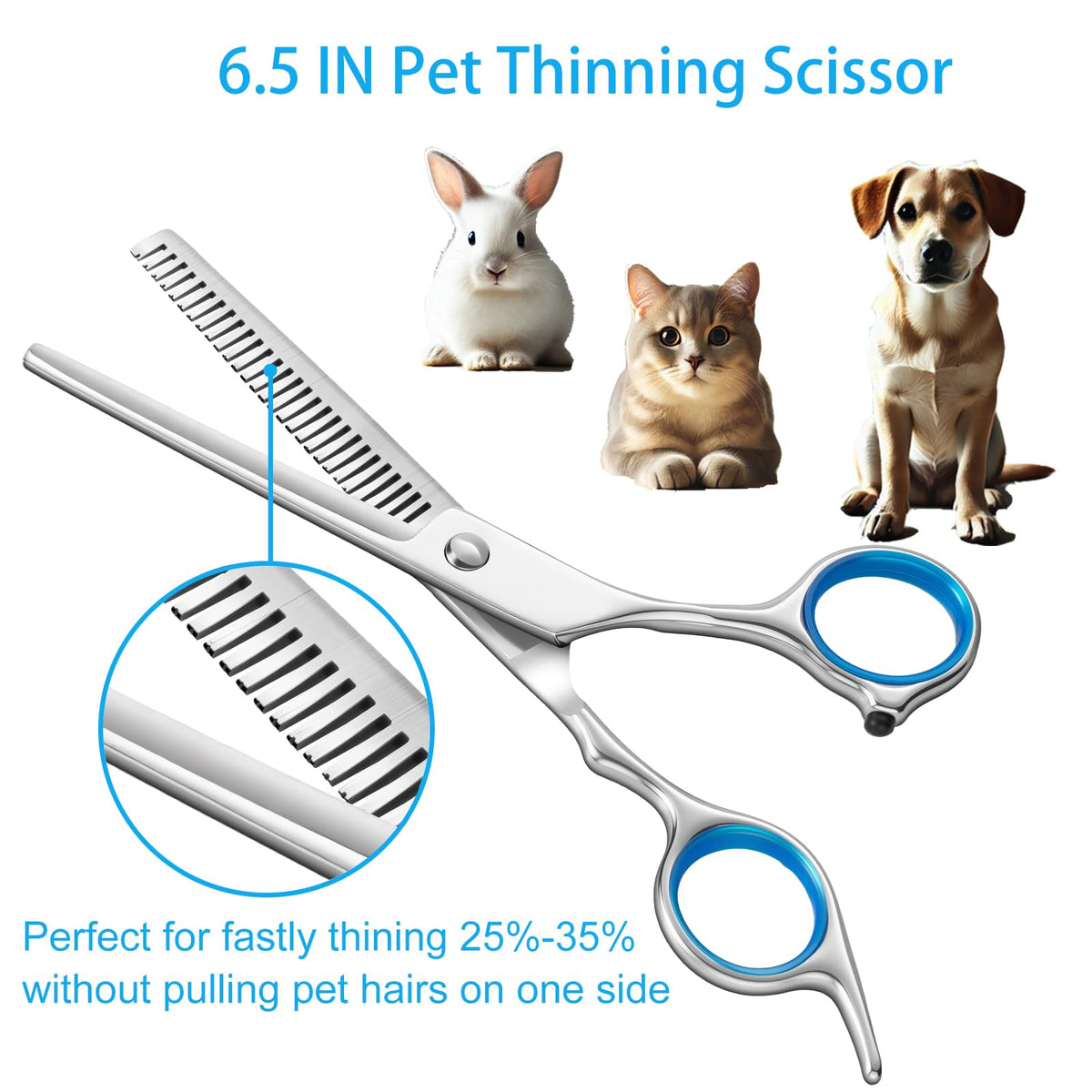 5 in 1 Upgraded Thicken Dog Grooming Scissors, Professional Dog Scissors for Grooming with Safety Round Tips, Lengnoyp Stainless Steel Thinning Shears, Pet Cat Shears for Grooming Kit