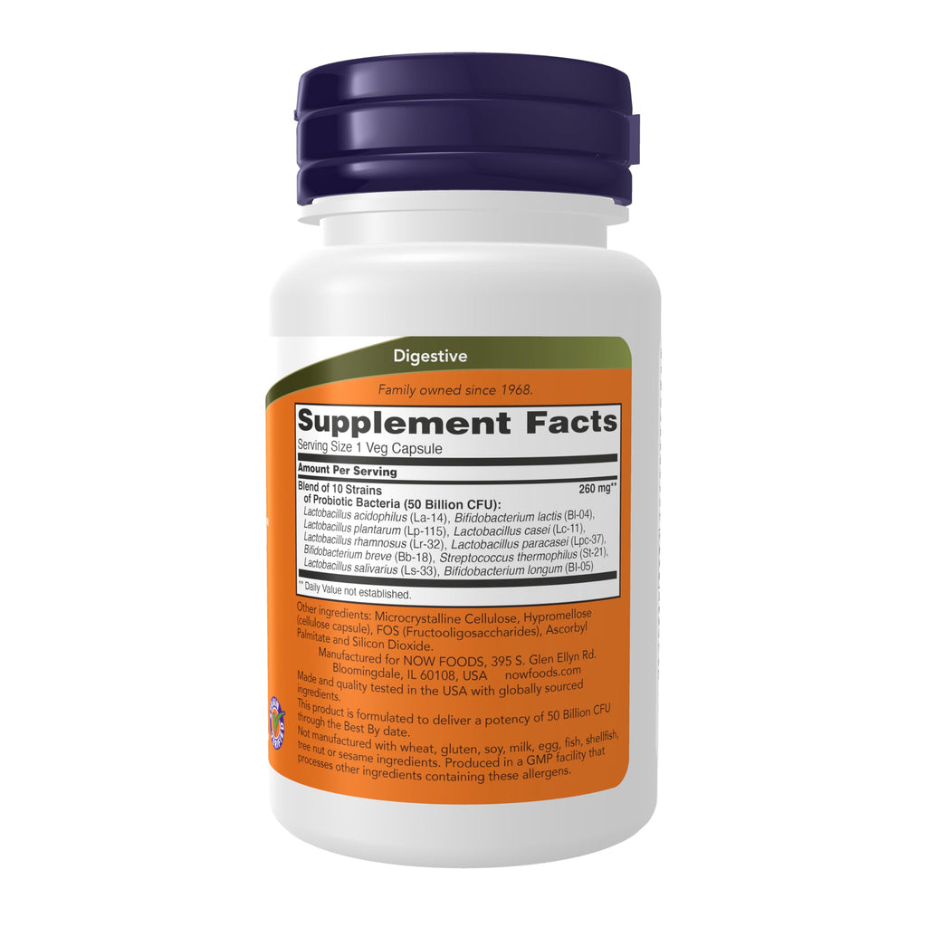 Buy now NOW Foods Supplements, Probiotic-10Æ’?â€º, 50 Billion, with 10 Probiotic Strains, Strain Verified, 50 Veg Capsules at indiglob india