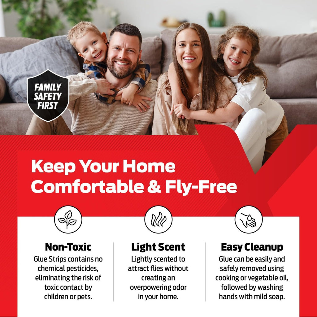 Fly Strips for Gnats, Fruit Flies & House Flies – Extra Sticky Fly Paper – Indoor Sticky Hanging Fly Tape for Home & Kitchen – Non-Toxic Fly Ribbon Rolls with Pins – 12 Pack