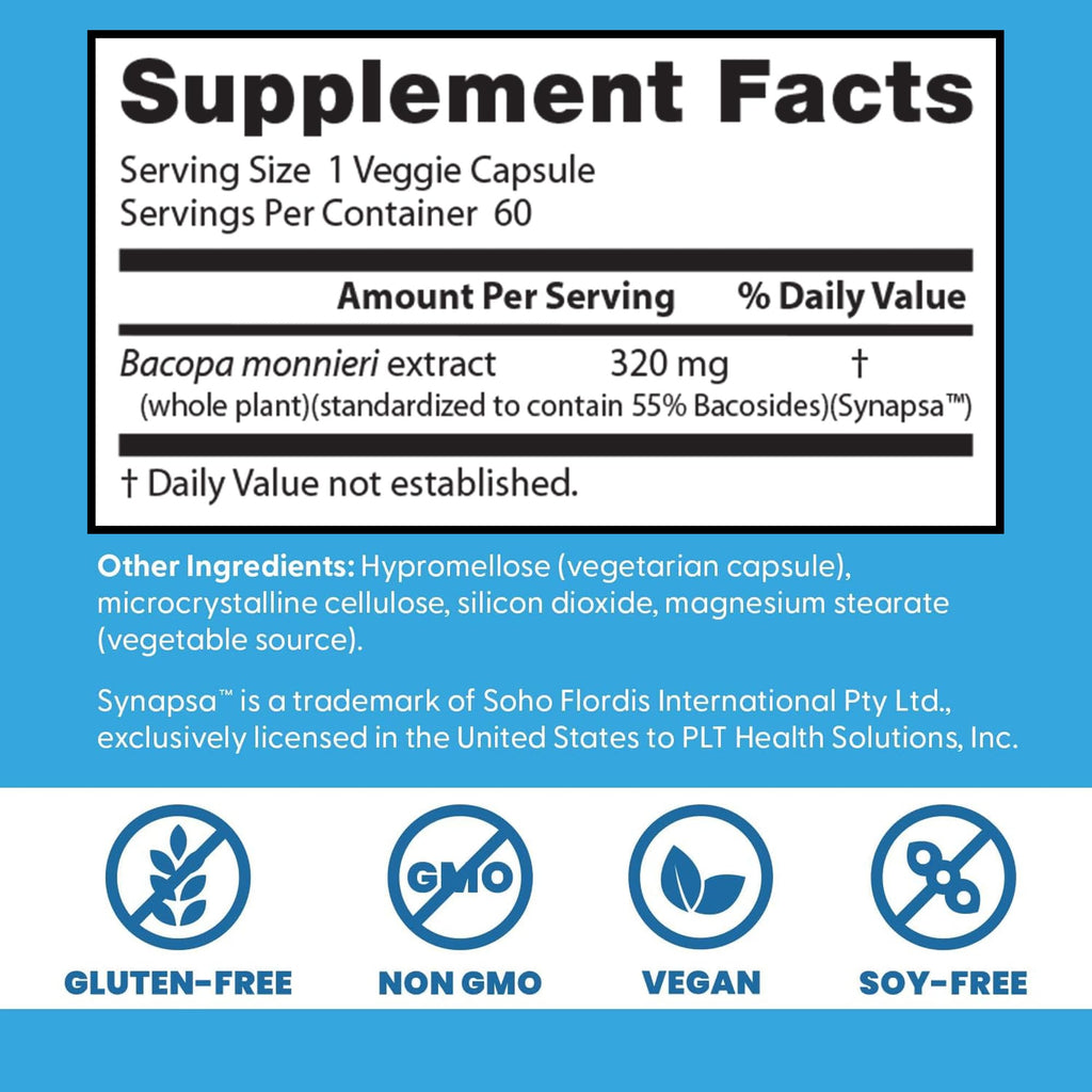 Doctor's BEST Bacopa Capsules, Memory & Focus Support, Vegan, 60 Veg Caps