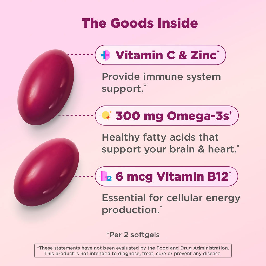 OLLY Ultra Strength Women's Multivitamin Softgels, Omega-3s - 60 Count