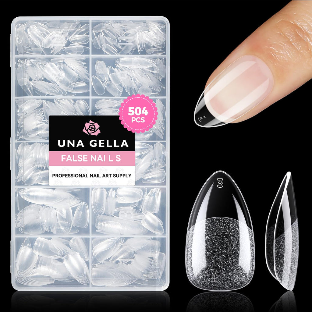 Buy now UNA GELLA Almond Gel Nail Tips, 504PCS Pre Etched Clear Fake Nails Tips Medium Almond Shape - 12 Sizes Full Cover Soft Acrylic Press On Nail Extensions No C Curve Gift for Diy at Home at indiglob india