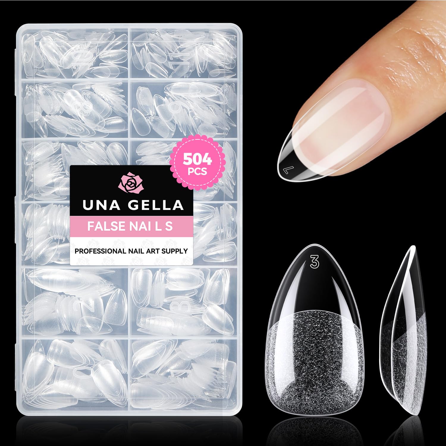 Buy now UNA GELLA Almond Gel Nail Tips, 504PCS Pre Etched Clear Fake Nails Tips Medium Almond Shape - 12 Sizes Full Cover Soft Acrylic Press On Nail Extensions No C Curve Gift for Diy at Home at indiglob india