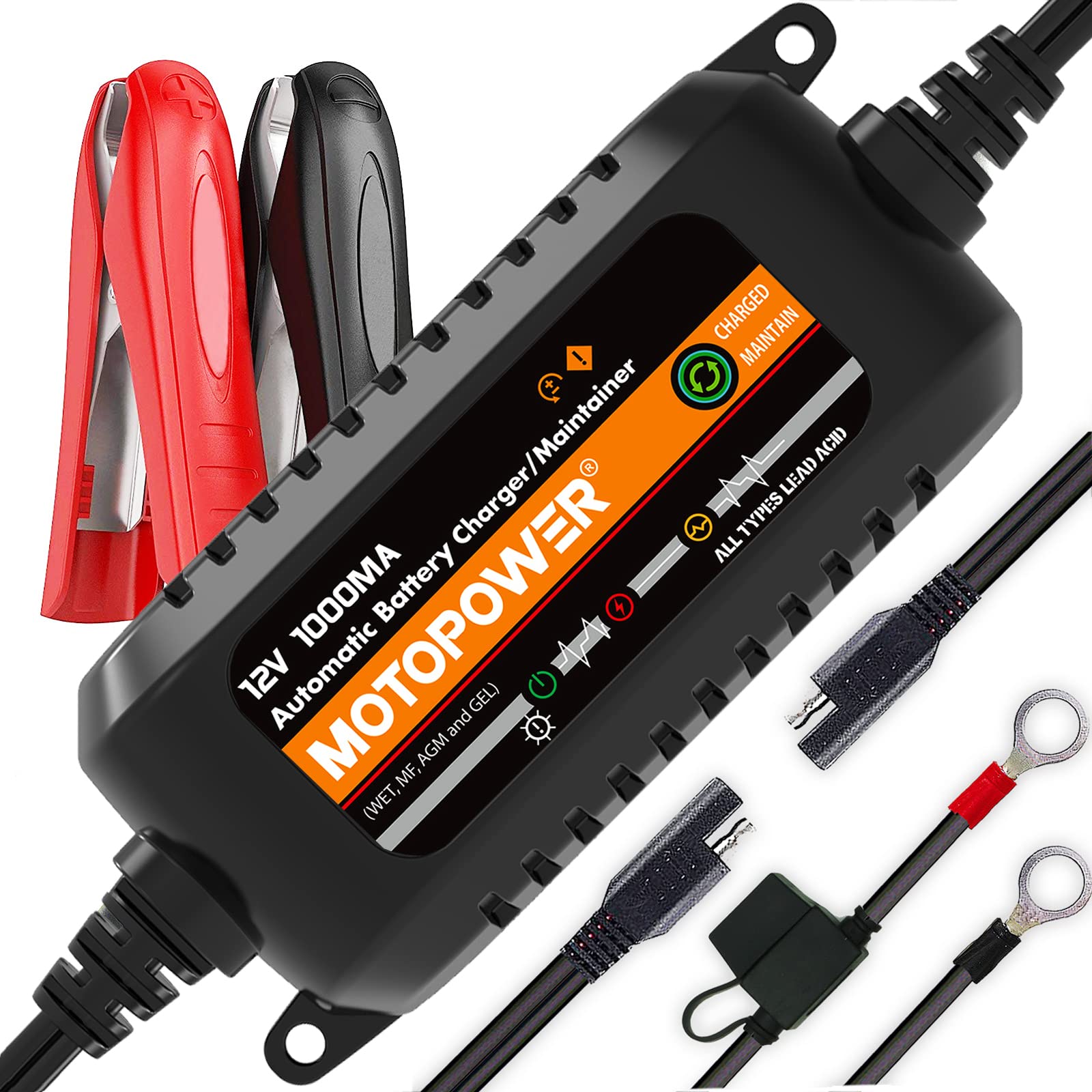 Buy now MOTOPOWER MP00205B 12V 1000mA Automatic Battery Charger, Battery Maintainer, Trickle Charger, and Battery Desulfator with Timer Protection - Grey b) - Black at indiglob india