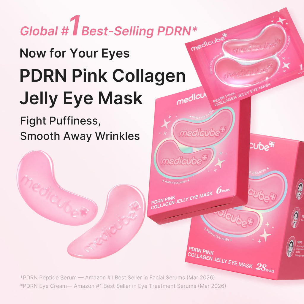 medicube Jelly Eye Mask PDRN Pink Collagen - Hydrogel Eye Patches, 28 Pairs | Eye Patches with PDRN, Collagen, NAD - For Puffy & Tired Eyes, Firming for Look of Wrinkles & Fine Lines, Korean Skincare